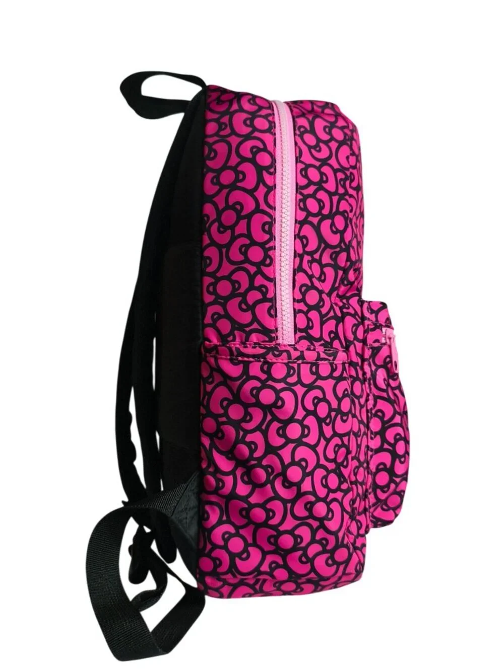 Hello Kitty Backpack Pink Black Pattern School Front Pocket Adjust Strap Sanrio